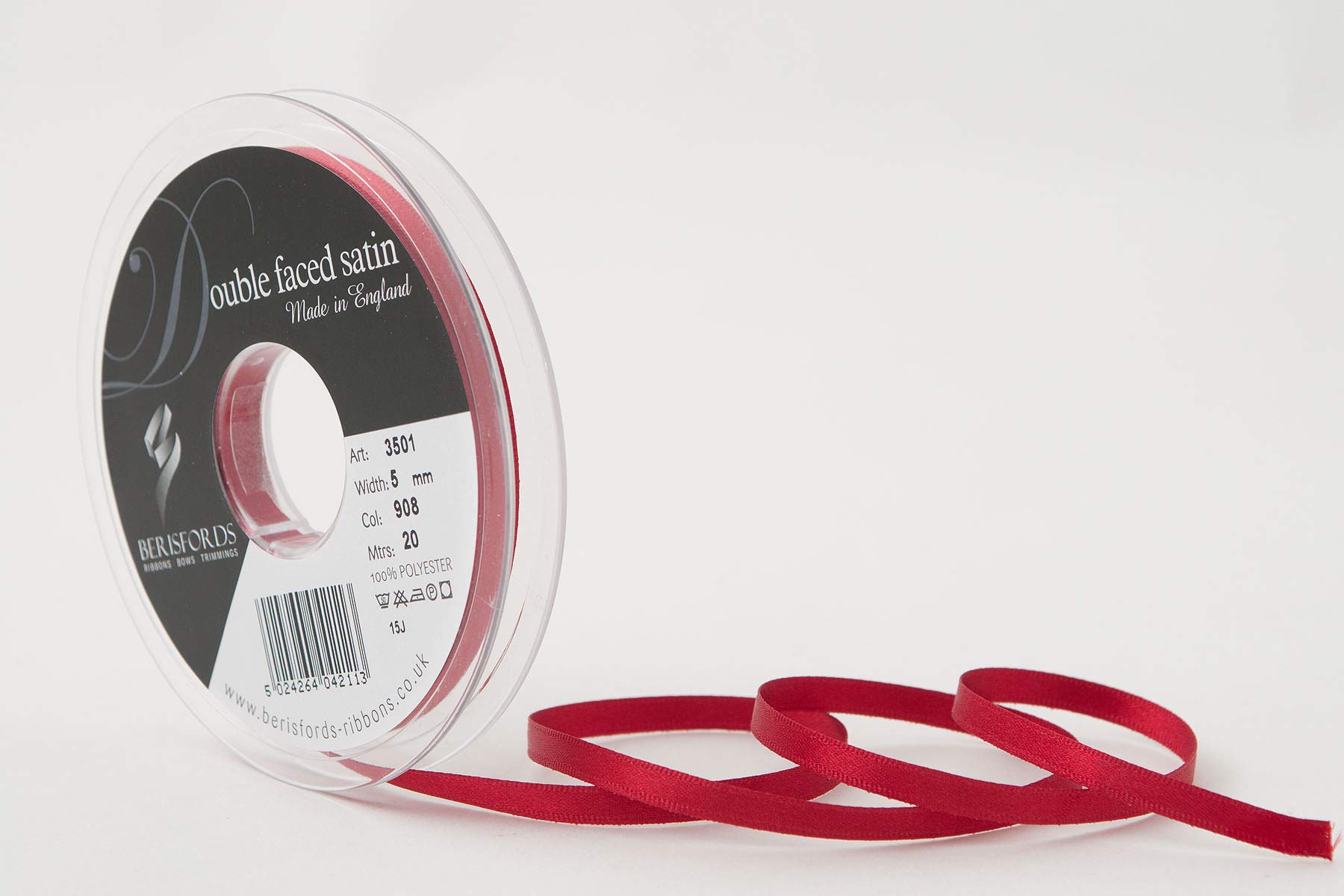 Berisfords Double FACE Poly Satin Ribbon, Scarletberry, 5 mm