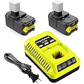2Pack P108 18V 6.5A Replacement Ryobi 18V Batteries and Charger Kit, for 18-Volt Lithium Battery P104 P105 P102 P103 P107 P108, with a P117 P118 Fast Charger for Ryobi Battery