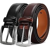 DOOPAI Men's Genuine Leather Dress Belt 2Pack - Handmade Classic Casual and Business Belt, 100% Cow Leather Prong Buckle,