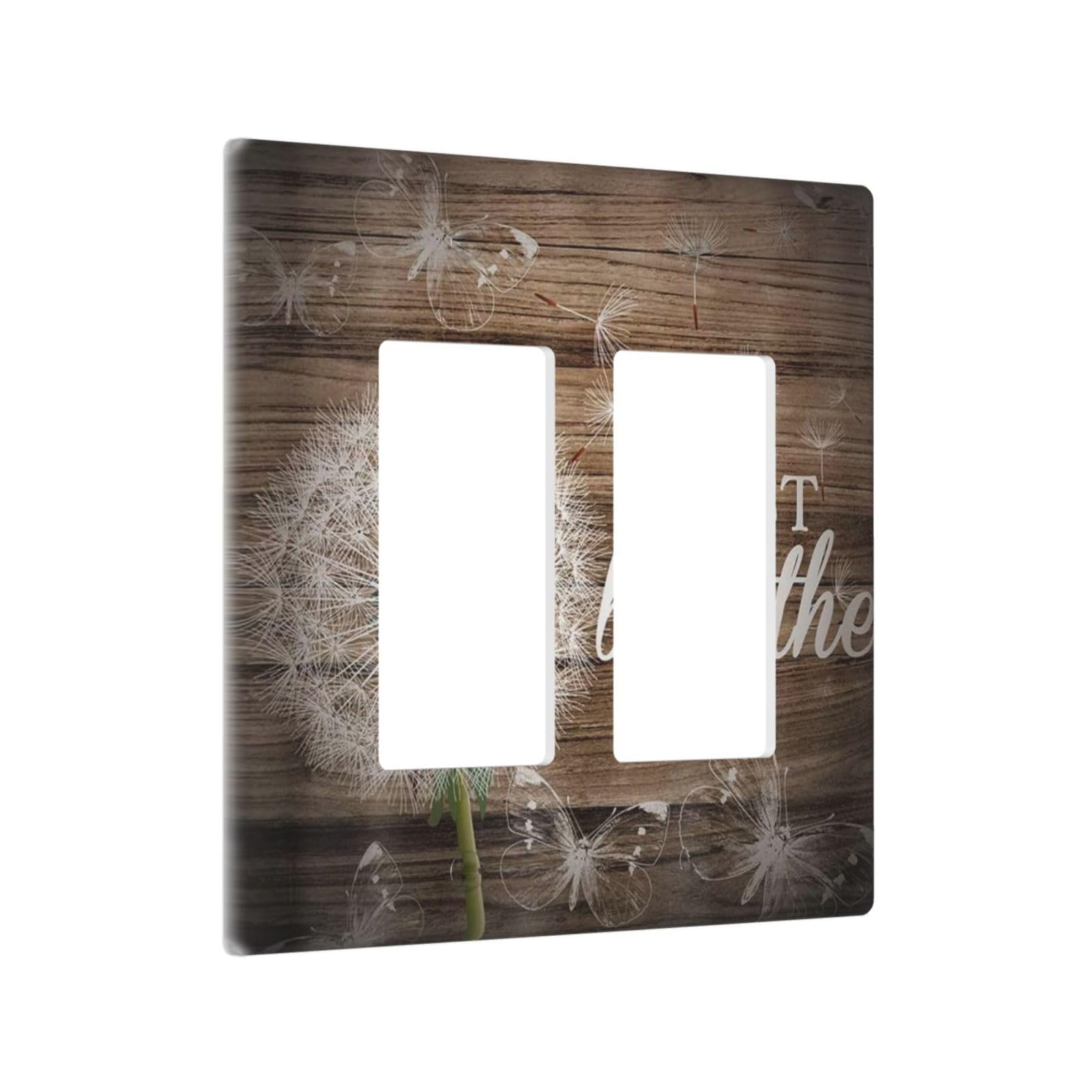 Rustic Butterfly Dandelion on Brown Wood 2 Gang