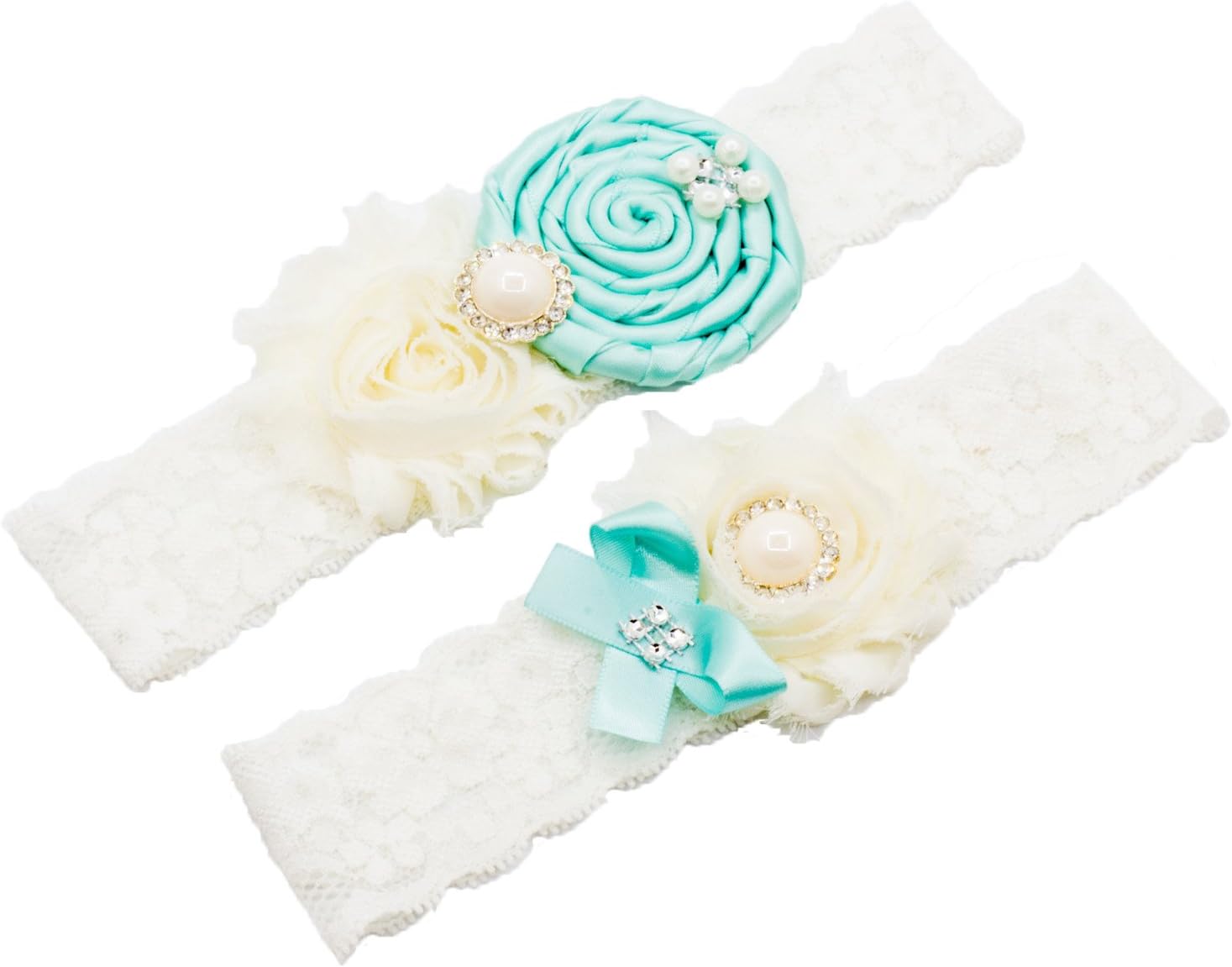 Unibuy Wedding Lace Garter Set Vintage Inspired Aqua and Purple with Pearl (Princess Box)