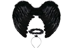 SEVADA Angel Wings and Halo for Kids Girls Angel Costume Wing for Adult Children Feather White Angel Wing for Women Black