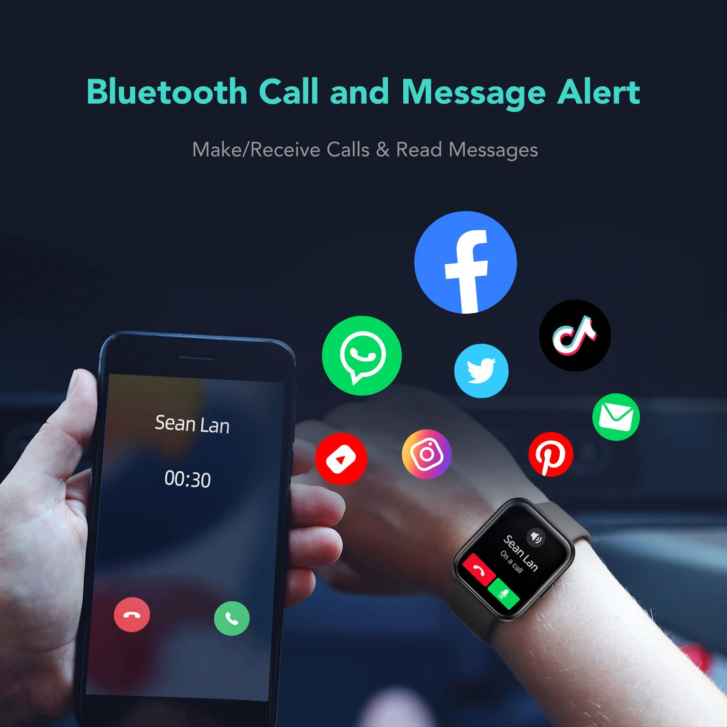 SKG Smart Watch for Men Women Android iPhone with Alexa Built-in & Bluetooth Call(Answer/Make Call) 1.69