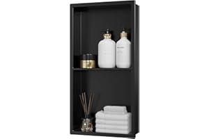 ACEMIRO Shower Niche No Tile Needed, 12" X 24"(Inner Size 11"X22.6") Niche for Shower Wall, 2-Layer Bathroom Shelf, Stainless Steel Wall Niche Recessed Shower Niche Insert for Bathroom Storage, Black