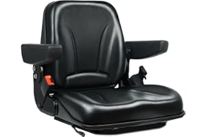 TICSEA Universal Forklift Seat, Fold Down Tractor with Armrest, Retractable Safety Belt and Micro Switch for Excavator, Skid Loader, Backhoe, Dozer, Telehandler