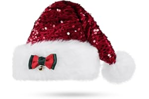 GORSBARK Santa Hat, Christmas Hat, Sequin Santa Hat for Adult, Santa Claus Hat, Sequin Santa Hat Adult for Party