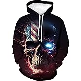 LAOLIUSN Men's Lightning Skull Hoodie Patriotic Theme Sweatshirt American Flag Graphic Pullover