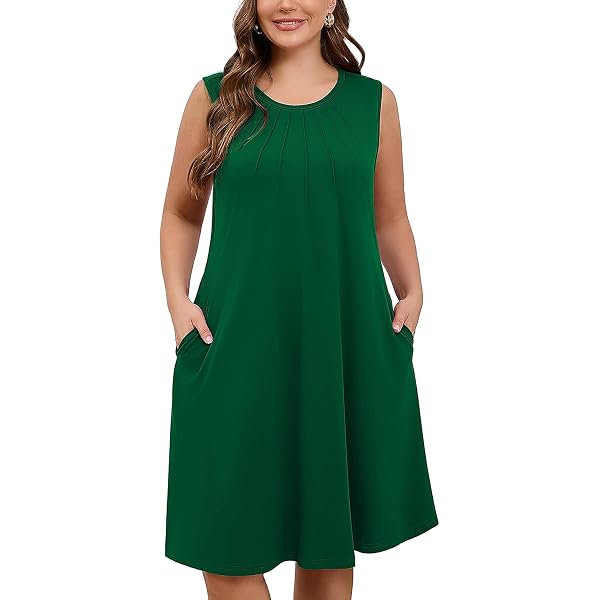 JollieLovin Women's Plus Size Summer Tank Dress – Sleeveless Swing T-Shirt Dress With Pockets - View #4