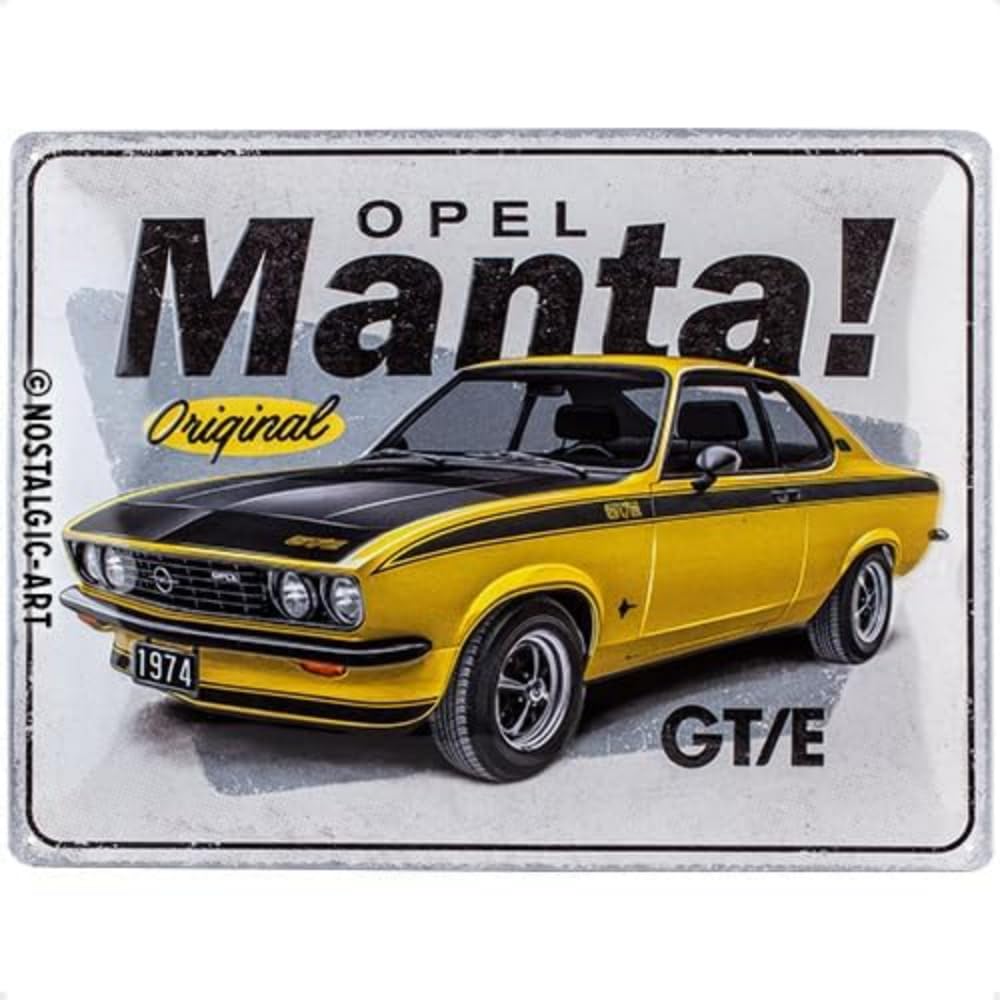 Nostalgic-Art Retro Tin Sign 30 x 40 cm Opel - Manta GT/E - Gift Idea for Opel Accessories Fans Metal Vintage Design