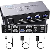 KVM Switch 2 Monitors 2 Computers USB C, Desktop + Laptop Dual Monitor KVM Switch, Support 4K@60Hz with PD Power Function for Laptop, Suitable for Office/Work from Home, Programmer Setup, AI Worker
