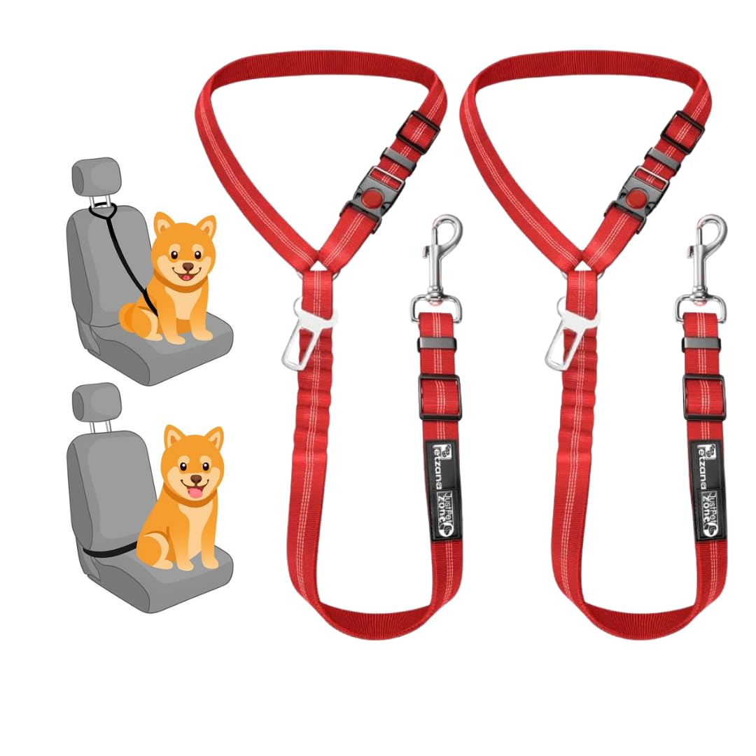 Dog Seat Belt for Cars, Headrest Dog Seat Belt 2 Pack – Adjustable Car Harness for Pet Safety (Red)