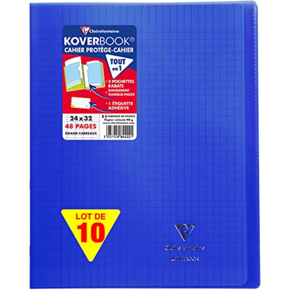 Clairefontaine 984422C - One Pack of 10 Stapled Notebooks Koverbook Marine Blue - Size: 24x32 cm - 48 Seyes Ruled Pages - White Paper 90 g - Polypro Cover