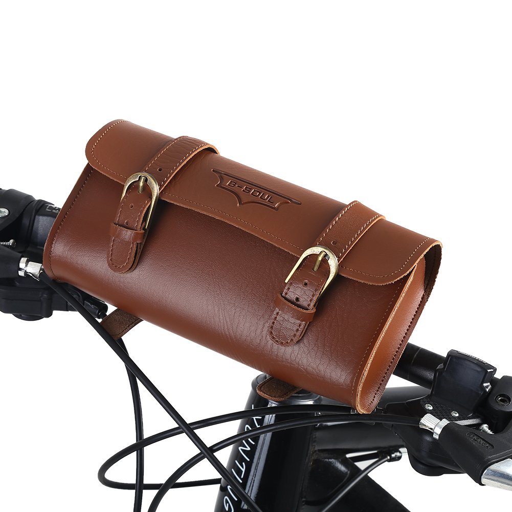 Cosiki Bike Handlebar Bag,Retro Style Artificial Leather Bike Bag Bicycle Front Frame Bag Handlebar Bags for Bicycles Bike Accessories Bike Tool Bag