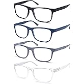 OLOMEE Large Reading Glasses Mens Oversized Wide Readers +1.50 Lightweight Square Magnifying Cheaters Glasses for Men W/Big Head 4 Pack