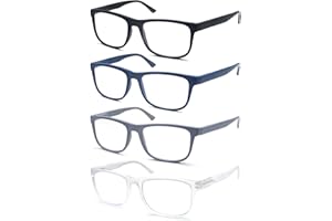 OLOMEE Large Reading Glasses Mens Oversized Wide Readers +1.50 Lightweight Square Magnifying Cheaters Glasses for Men W/Big Head 4 Pack