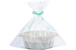 ZOMBATI Colorful Rope Gift Baskets With Ribbon and Gift Bag Housewarming Family Basket Small Empty Woven Basket For Storage Baby Nursery Organizer Cat Dog Toy Bins Green