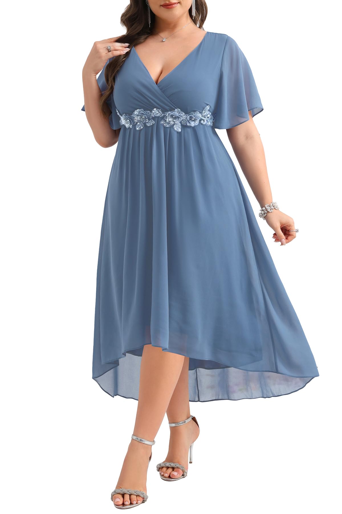 Dusty Blue Dress Wedding Guest Dresses Plus Size Formal Mother of Bride ...