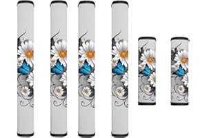 Garucesta Refrigerator Door Handle Covers Set of 6 Protective Waterproof Kitchen Electrical Appliance Decor Handles for Fridge, Microwave, Oven, Kitchen Cabinet, Daisy Butterfly Gray