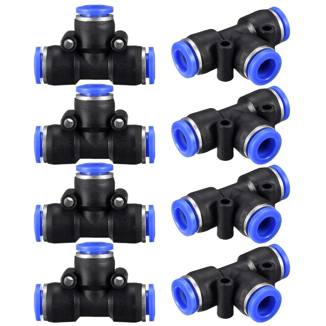sourcing map Plastic Tee Push to Connect Tube Fittings 8mm or 5/16" od Push Lock Blue 8pcs