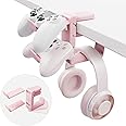 3-in-1 PC Gaming Headset&Controller Holder - EURPMASK Headphone Stand w/Adjustable Clamp&2 Controller Holder&Rotating Arm&Cable Organizer, Universal PC Gaming Accessory Controller Headset Stand-Pink