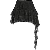 SweatyRocks Women's Y2K Lace Flowy Mini Skirt Ruffle Floral Gothic Rave Asymmetrical Skirts