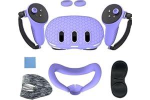 navor 7 in 1 Silicone Protective Case Cover Set for Meta Quest 3 VR Accessories Headset Controller Shell, Eyes, Face, Grip Bu