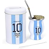 Cuopru Premium Yerba Mate Gourd Set - Includes Argentina Captain No.10 Mate Cup and Yerbero(Tea Caddy), Bombilla(Straw), Cleaning Brush