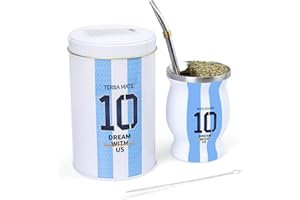 Cuopru Premium Yerba Mate Gourd Set - Includes Argentina Captain No.10 Mate Cup and Yerbero(Tea Caddy), Bombilla(Straw), Clea