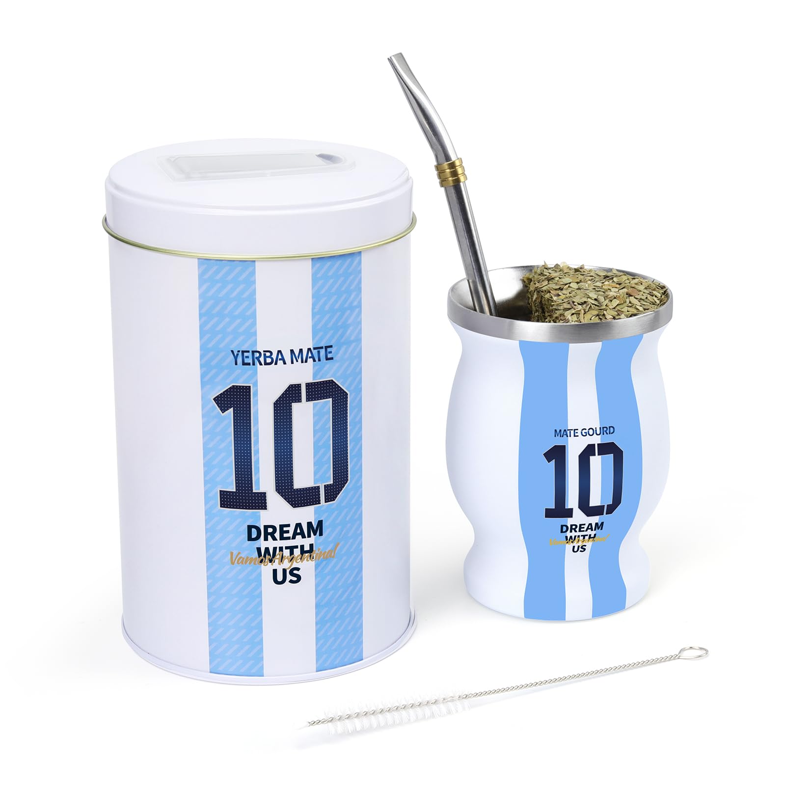 Photo 1 of Cuopru Premium Yerba Mate Gourd Set - Includes Argentina Captain No.10 Mate Cup and Yerbero(Tea Caddy), Bombilla(Straw), Cleaning Brush