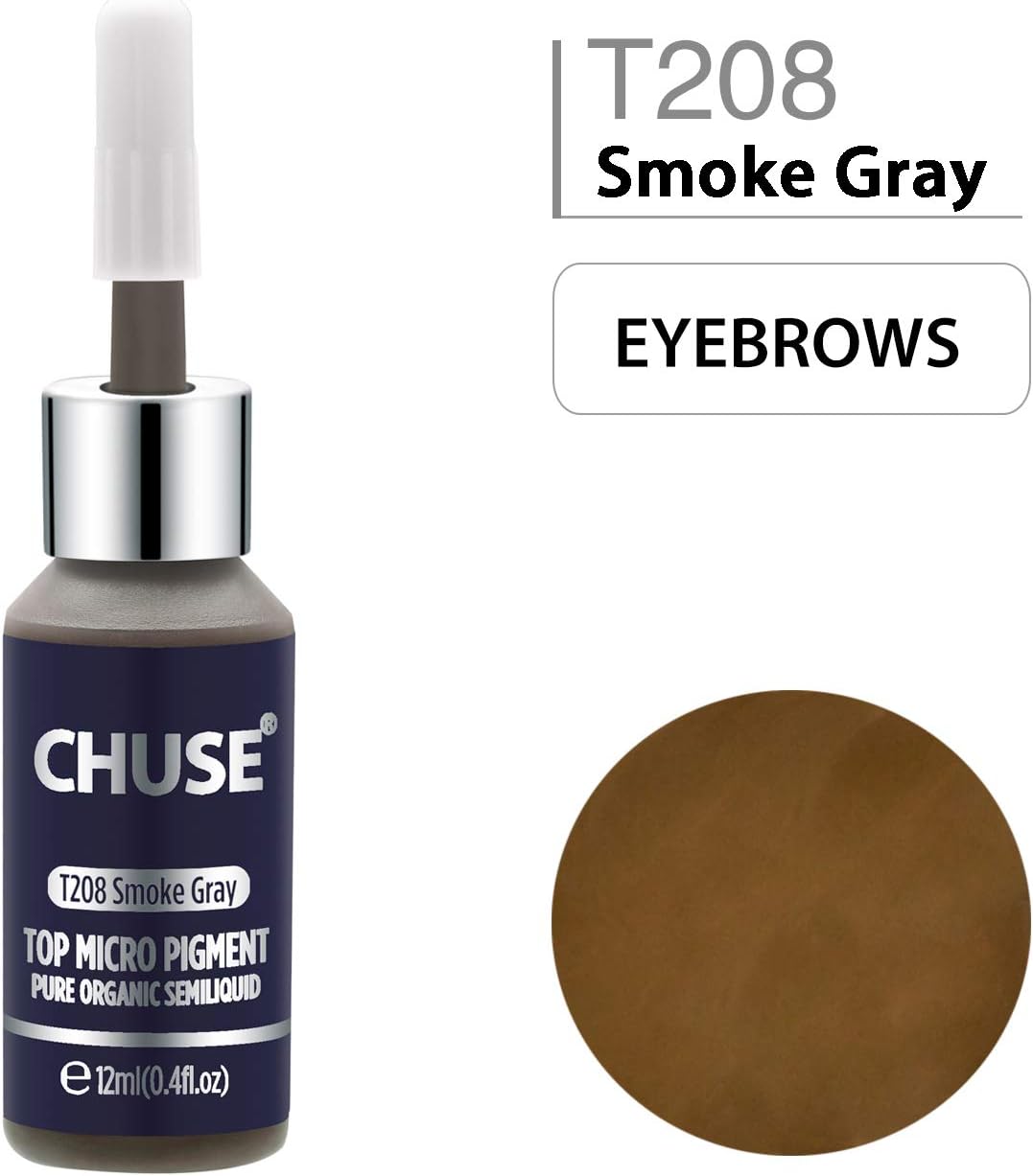 CHUSE T208 Microblading Micro Pigment Permanent Makeup Tattoo Ink Smoke Gray Cosmetic Color Passed SGS,DermaTest 12ml (0.4fl.oz)