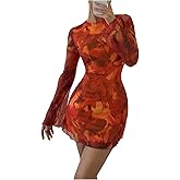 Milumia Women's Tie Dye Long Bell Sleeve Mesh Mini Dress Sexy Backless Bodycon Party Club Short Dress