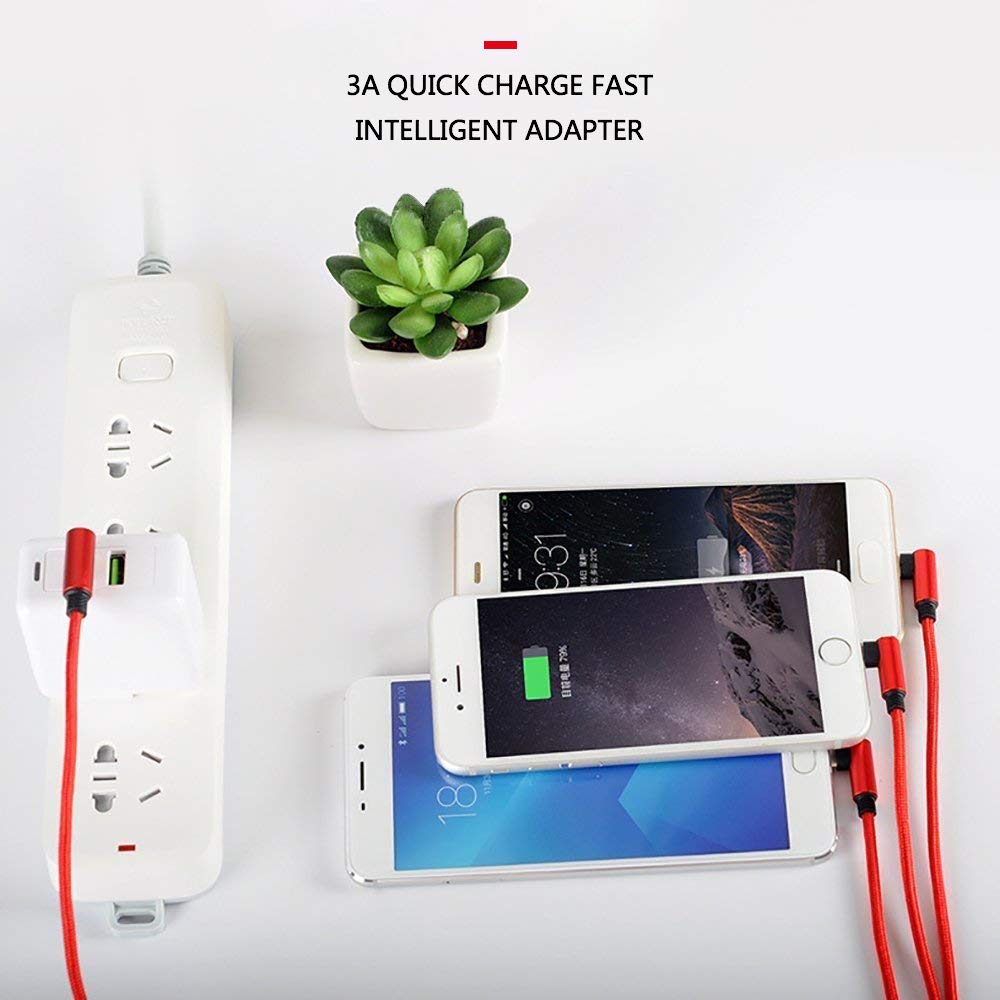 Fast USB Charger Cable[4.9FT],LYILIN 3 in 1 90 Degree iPhone Charger Cable with iPhone/Type C/Micro USB,Compatible with iPhone, iPad, Samsung S8/S8+ and More(Red)
