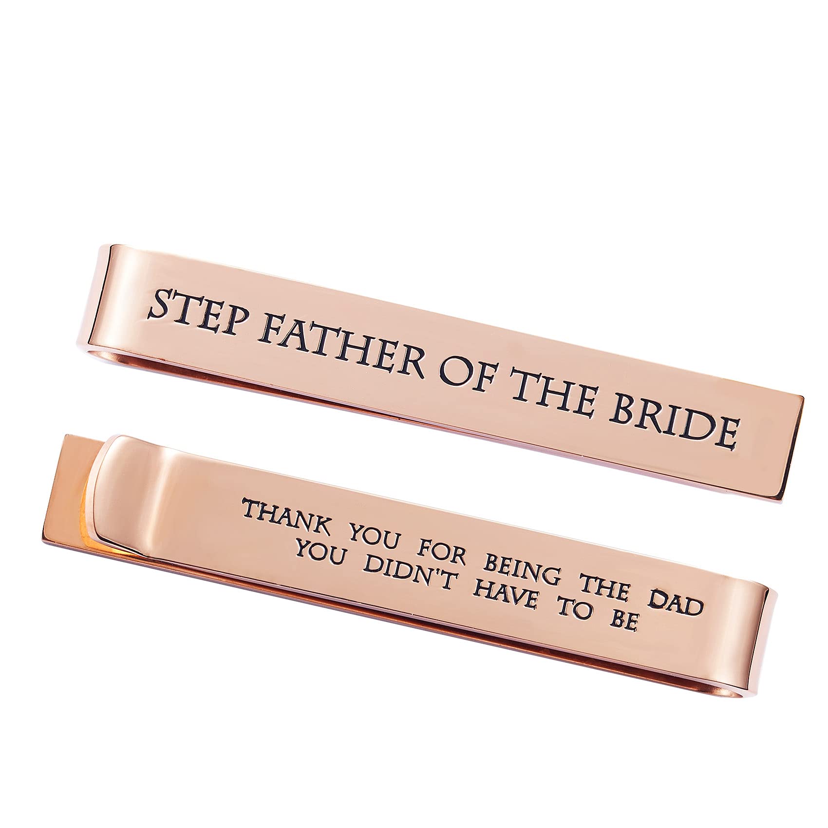 Padre de los regalos de la novia Regalos de boda Clips Regalos para padrinos de boda de la novia Barras de corbata de acero inoxidable (hijastro de la novia - oro rosa)