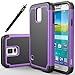 E LV SAMs5-001hyb Hybrid Dual Layer Armor Defender Case for Galaxy S5, Galaxy i9600 with Black Stylus and Microfiber Sticker Digital Cleaner - Purple
