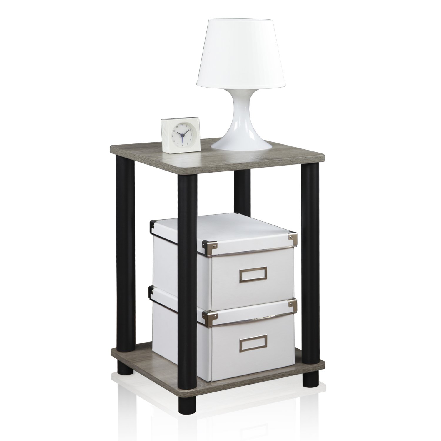 Furinno TURN-N-TUBE Side Table, 2-Tier End Table with Open Shelf, Toolless Night Stand, Bedside Table, for Living Room, Bedroom, French Oak