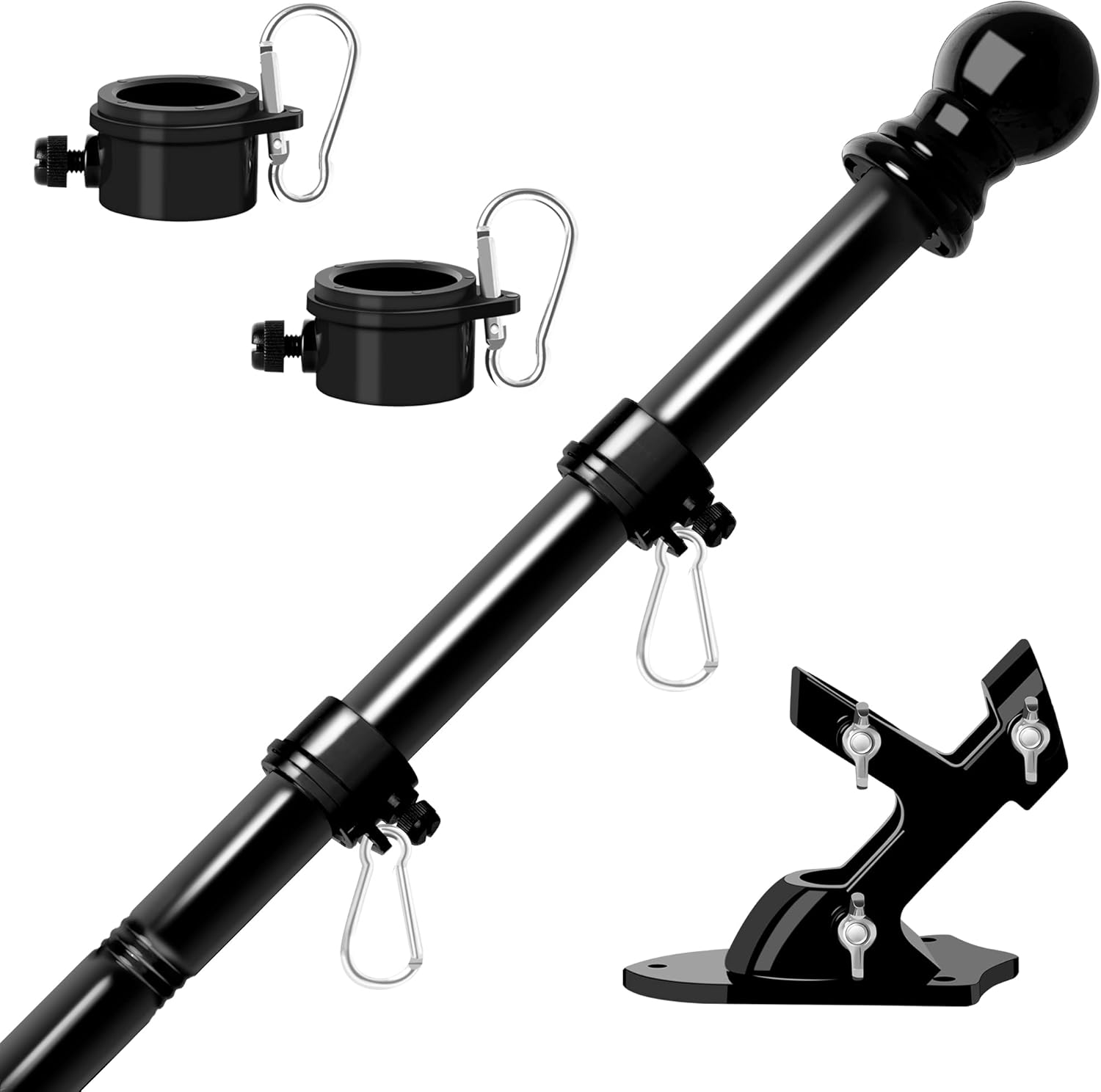 Flagpole Hardware - RSOTC Flag Poles for Outside House 5ft Tangle Free Outdoor Flag Pole for Truck with Holder Bracket Stainless Steel Metal Flagpoles Residential Heavy Duty for Outside House,Porch,Yard,Boat