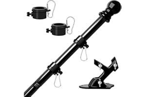 RSOTC Black Flag Poles for Outdoor House Flag Pole Kit 5ft Tangle Free Stainless Steel Metal Flagpoles Residential Heavy Duty for Outside House,Porch,Yard,Truck,Boat