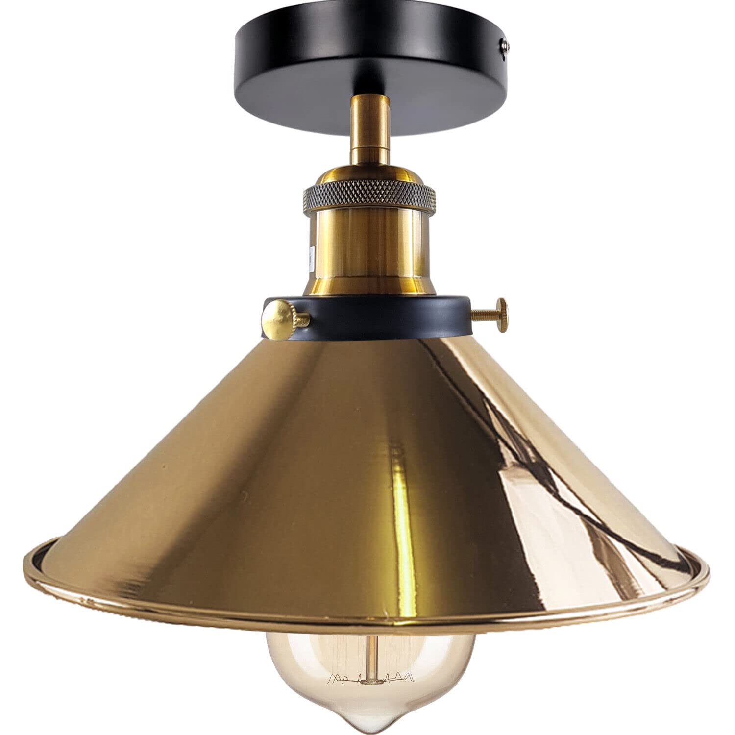 LEDSone Flush Mount Ceiling Lamp with Cone Shade Metal E27 Vintage Ceiling Light Fixtures for Hallway Closet Kitchen Dining Room Living Room Bulb Included