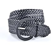 Women's Fashion Web Woven Braid Faux Leather Metallic Wide Belt