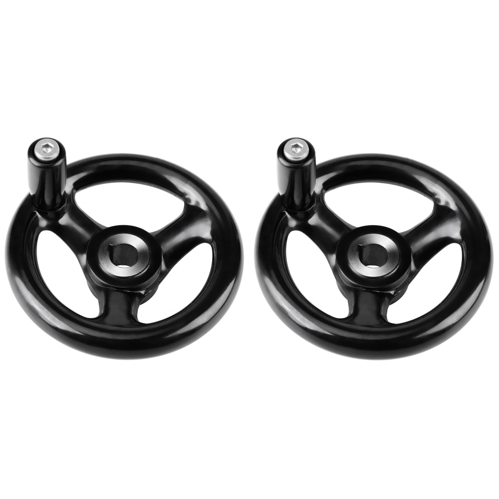 Garosa Hand Wheel, 3 Spoke, Black, Plastic, 100mm Diameter, with Revolving Handle, for Lathe Industrial Milling Machine