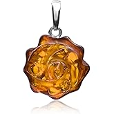 Ian and Valeri Co. Amber Sterling Silver Carwing Rose Pendant