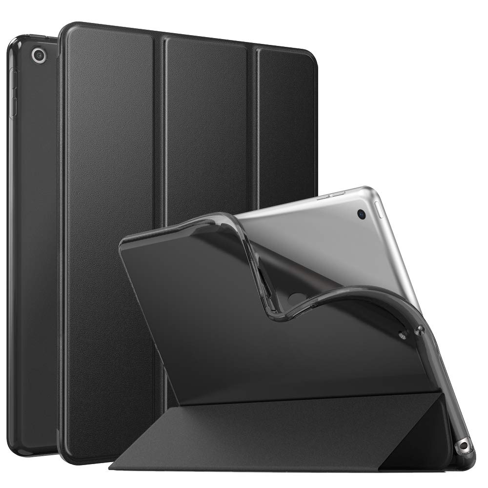 MoKo Case for iPad 9th Generation 2021/ iPad 8th Generation 2020/ iPad 7th Generation 2019, Soft Translucent TPU Frosted Back Cover Slim iPad 10.2 inch Case with Stand, Auto Wake/Sleep,Black