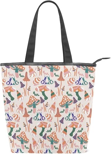 Amazon キャンバストートバッグ 人気 可愛い カジュアル 通勤通学 買い物 トートバッグ 男女兼用 カラフル 秋 キノコ きのこ カタツムリ 並行輸入品 Diypik トートバッグ