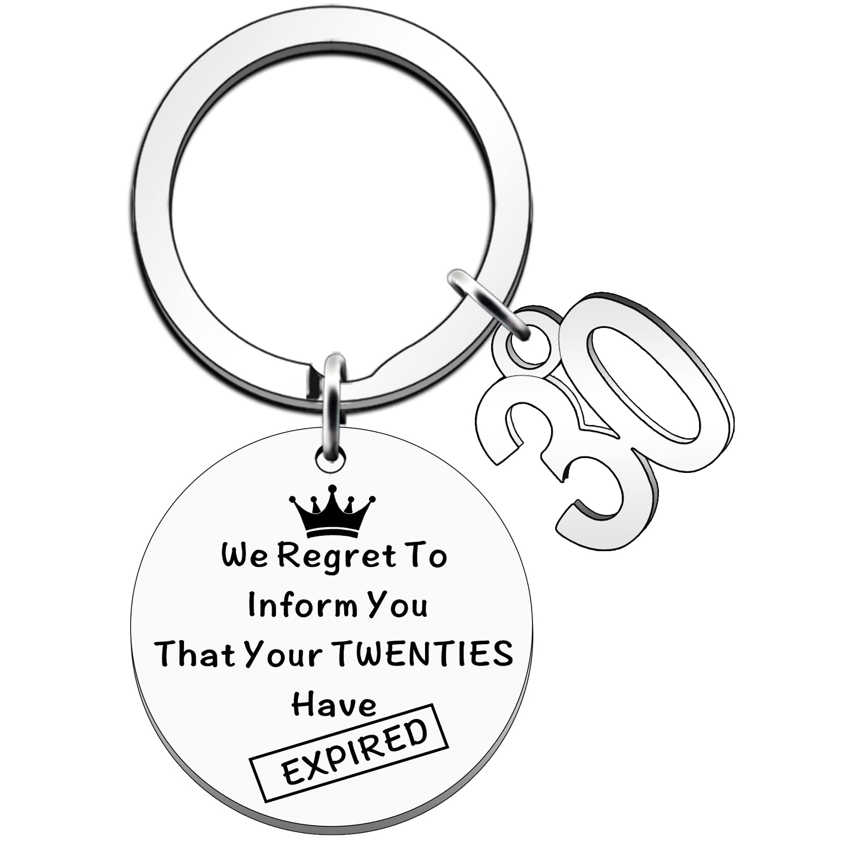 JETTOP 30th Birthday Gifts for Women Keyring Joke 30th Happy Birthday Gifts for Man We Regret To Inform You That Your Twenties Have Expired