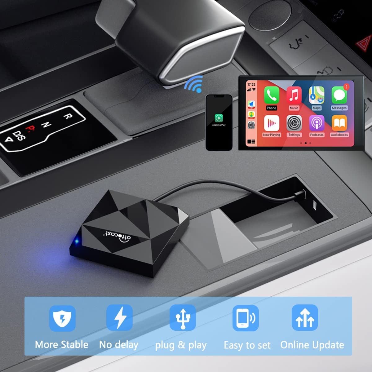 OTTOCAST U2-AIR Wireless CarPlay Adapter 2024 - Apple CarPlay Wireless Adapter Convert Wired to Wireless Plug & Play Dongle 5Ghz WiFi Auto Connect Online Update for iPhone & OEM Wired CarPlay Cars