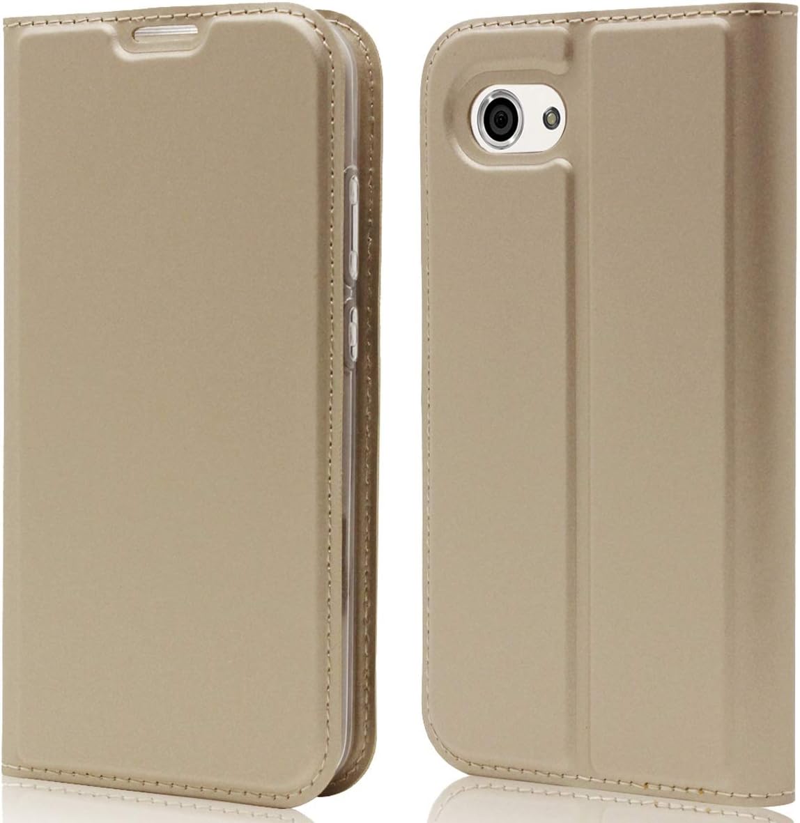 Xtanbv- for Sharp AQUOS R Compact SHV41 Wallet Case, Slim Fit Premium Leather Folio Stand Case with Holder [Card Slot] [Bulit-in Magnetic Closure] for Sharp AQUOS R Compact SHV41 (Color : Gold)