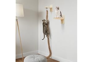 Weysat Cat Tree with 2 x 59.1 Inch Climbing Rope Wall Mounted Cat Climbing Tower Toy with Scratching Post Kitten Rope Ladder with Jumping Platform Wall Steps for Playing and Rest(Wood,Classic)