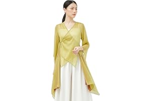 Angcoco Women's Chinese Traditional Slit Sleeves See-Through Chiffon Dance Cardigan Top