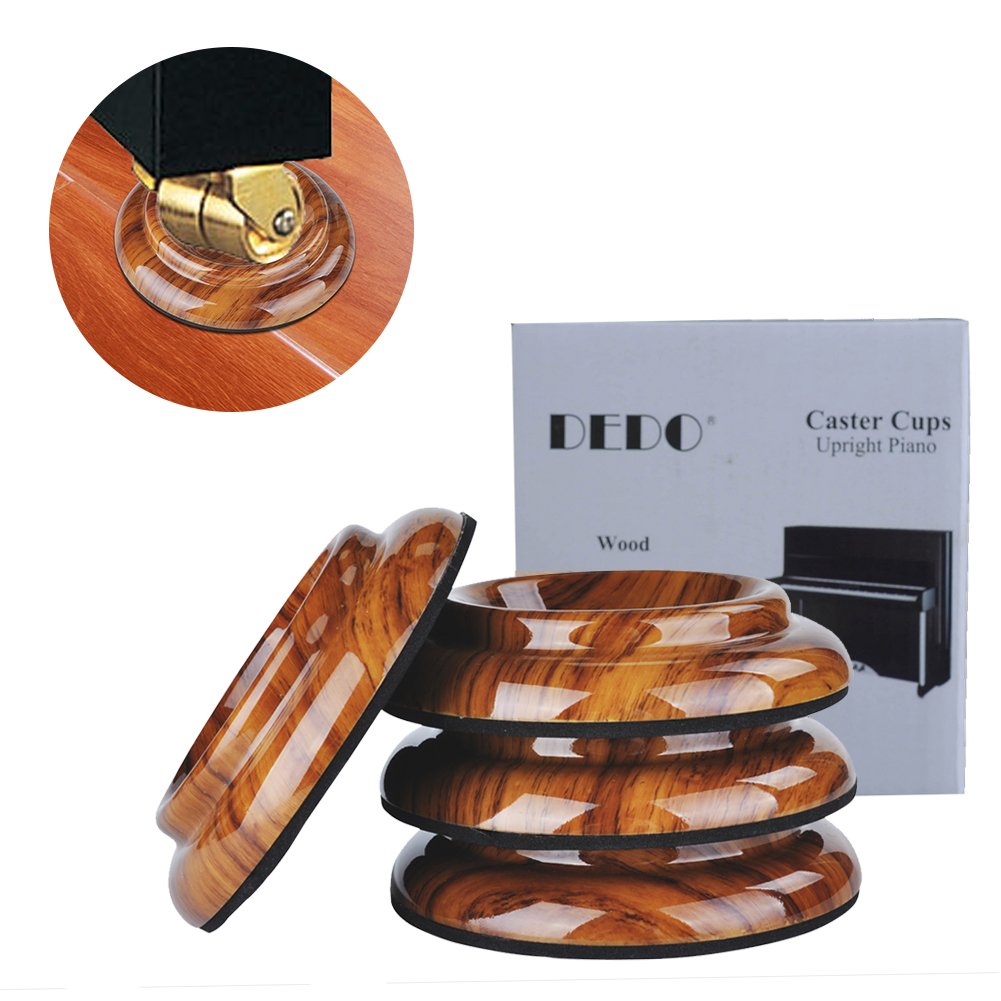 Set of 4, Upright Piano Pad Mats ABS Plastic Piano Caster Cups Gripper, 300kg Load Bearing Sturdy Durable, Rose Wood Grain