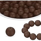 HARFINGTON 160Pcs Silicone Beads 12mm Round Rubber Focal Beads Bulk for Pens Keychain Bracelet Necklace DIY Crafts Making, Chocolate Brown